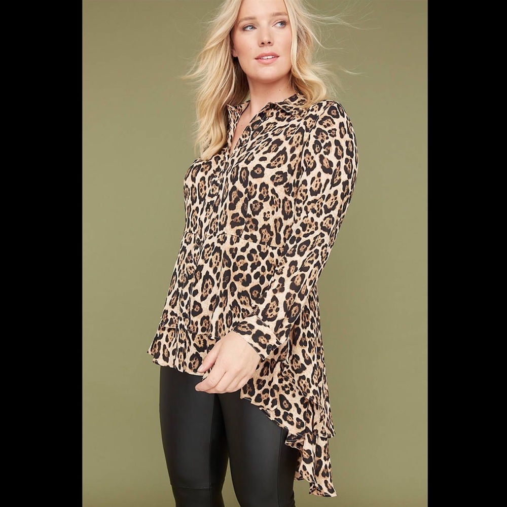 Leopard Peplum Tunic with Double Ruffle Hem